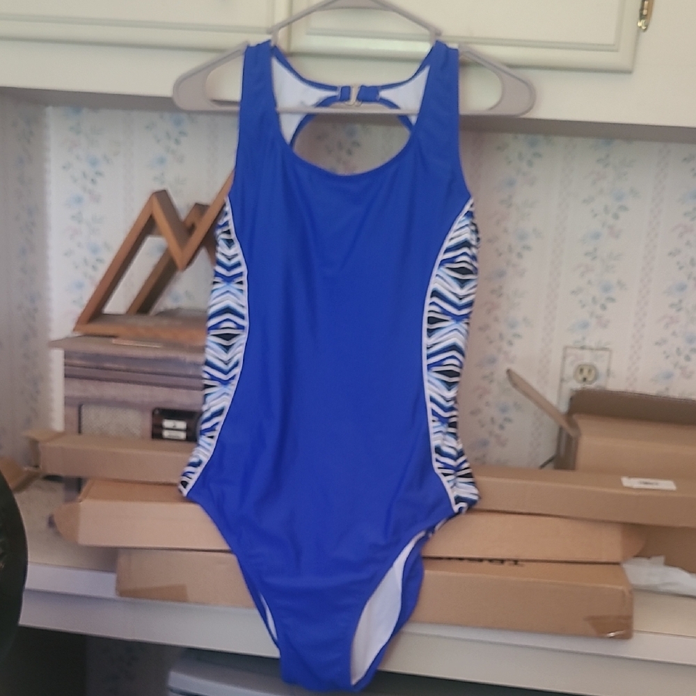 Blue One-Piece Swimsuit with Zebra Print